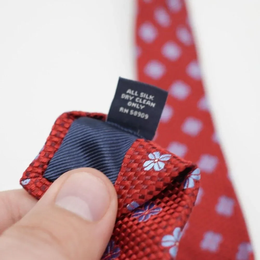 Hart Schaffner Marx Red Blue Floral‎ Geometric Woven Silk Tie